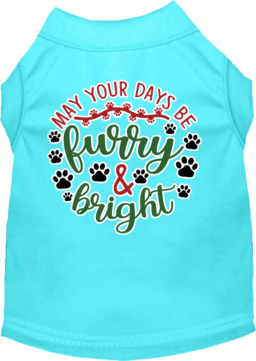 Furry and Bright Screen Print Dog Shirt Aqua Size LG